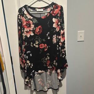 Floral Black Tunic Top